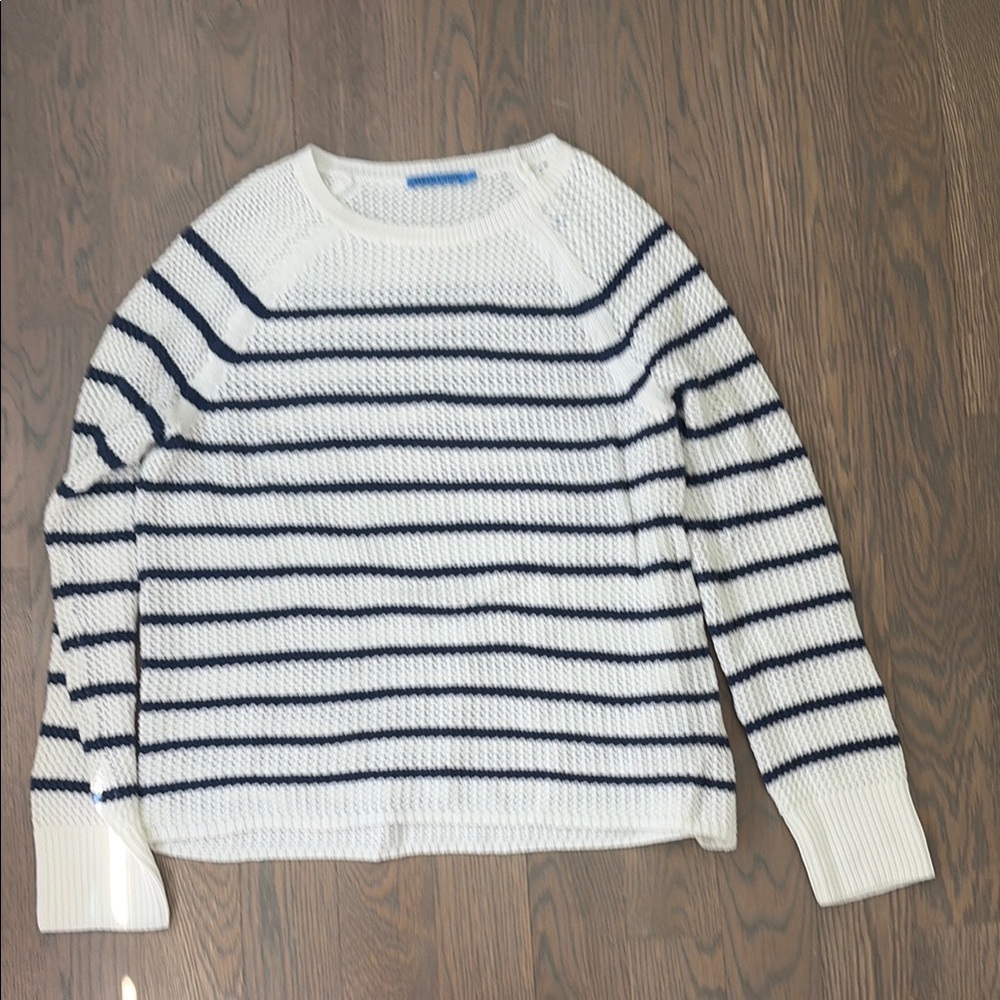J. McLaughlin White and Navy Striped Crewneck Sweater